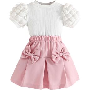 Toddler Girls Skirt Set 2 Piece, Cute Summer Outfits, Baby Girl Fashion Shorts Set for Toddler Girl 2-9 Years