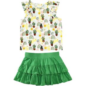 Toddler Girls Clothes Set Little Kids Ruffle Sleeveless Top Tiered Skirts Sets 2 Piece Skort Outfit 2-5T