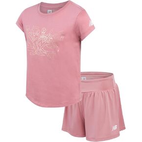 New Balance Girls' Active Skort Set - 2 Piece Short Sleeve T-Shirt and Performance Tennis Scooter Skirt (Sizes: 7-12)