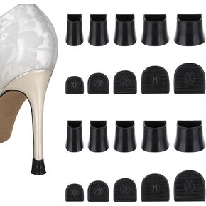 10 Pairs Heel Caps for High Heels, 5 Sizes Heel Covers for High Heel Shoes Black High Heel Protectors Non-Slip Heel Stoppers for High Heels Replacement Tips Caps for Walking on Grass and Uneven Road