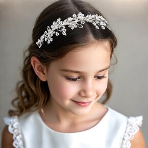 Oriamour Flower Girl Beadband with Crystal Rhinestone Princess Teen Girls Headpiece لعيد الميلاد ، الزفاف ، التصوير الفوتوغرافي ، First Comple (Gold ، 14 '')