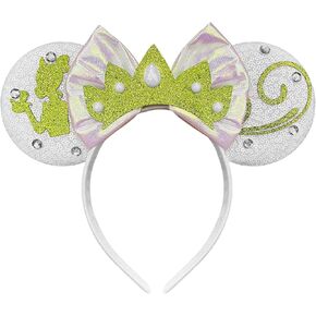 Trnerm Princess Mouse Ears Headband Cute Sequin White Bows Princess Cosplay Costume for Women