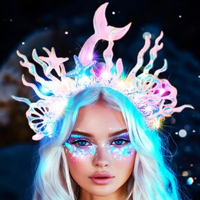 GORTIN Light Up Mermaid Headband Starfish Headpiece Glow Shell Hair Band Costume Hair Accessories for Women