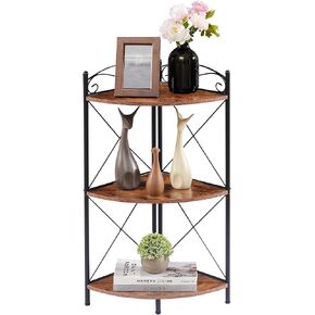 VECELO Corner Table/Cabinet with Storage Shelves, Free-Standing Organizer for Compact Space in Living Room/Study/Lobby/Bedroom