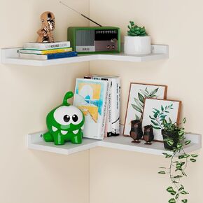 White Corner Wall Shelves - Wooden Decorative Shelves for Wall Set of 2, Live Edge L-Shaped Corner Shelf Storage, Rustic Corner Shelf Wall Mounted for Bedroom, Living Room, Bathroom, Kitchen
