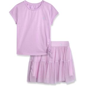 RBX Girls' Active Skirt Set - 2 Piece Ruffle Mesh Skort and Jersey Top with Cinched Side and Drawstrings (Sizes: 4-16)
