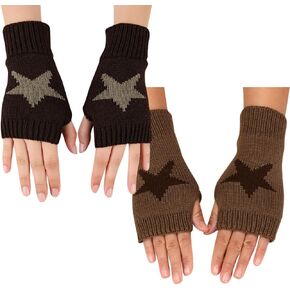 2 Pairs Star Winter Fingerless Gloves Fashion Wrist Warmers Half Finger Gloves Knit Mittens Punk Arm Warmers
