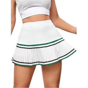 Verdusa Women's Striped Pleated Tennis Skirt High Rise Mini Athletic Skort with Pockets