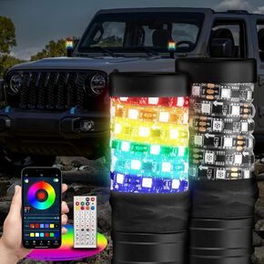 Wsays 2pcs 0.7 قدم LED LED مصابيح السوط مع التطبيق والتحكم عن بعد مطاردة الهوائيات المضاءة سوط من UTVs ، ATVs ، سيارات الدفع الرباعي ، RVs ، المقطورات ، عربات الجولف ، شاحنات ، Motocycles والقوارب