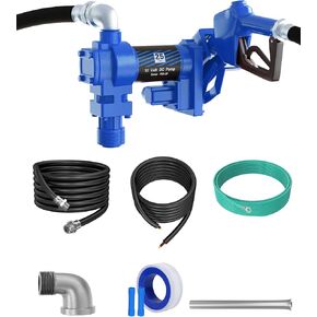 HANDOR 12V 25 GPM مضخة نقل الوقود مع خرطوم التفريغ والفوهة اليدوية لوقود وقود الديزل الإيثانول ميثانول يمزج بنزين الكيروسين （الأزرق）