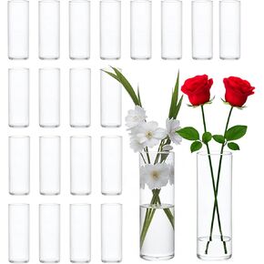 10 Pack Glass Vases, 8 Inch Tall Small Clear Glass Cylinder Vases for Centerpiece, Transparent Cylinder Flower Vase for Wedding Table Home Party Decor