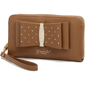 Designer Ribbon Romance Multi-Pocket Rhinestone Wallet Party and Wedding Evening Bling Wristlet for Women (Red)