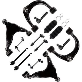 SCITOO 14pcs Front Suspension Kit Lower and Upper Control Arm with Ball Joint fit 2003-2009 for Toyota for 4Runner 2003-2009 for Lexus GX470 Outer Inner Tie Rod End w/Steering Boot Sway Bar Link