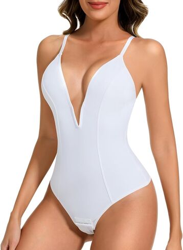 Deep V Neck Shapewear Bodysuits for Women Tummy Control Shapewear Thong Low Back Body Shaper in Kuwait