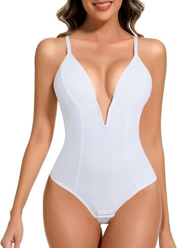 Deep V Neck Shapewear Bodysuits for Women Tummy Control Shapewear Thong Low Back Body Shaper in Kuwait