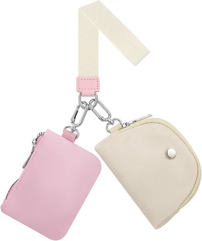 Dual Pouch Wristlet Wallets For Women, Coin Purse Zip Around Wristlet Pouch, Portable Zipper Wristlet Nylon for Daily Travel Walking, Rose Red in Saudi Arabia