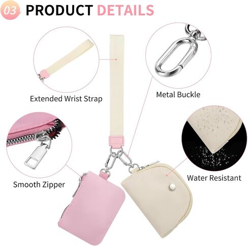 Dual Pouch Wristlet Wallets For Women, Coin Purse Zip Around Wristlet Pouch, Portable Zipper Wristlet Nylon for Daily Travel Walking, Rose Red in Saudi Arabia