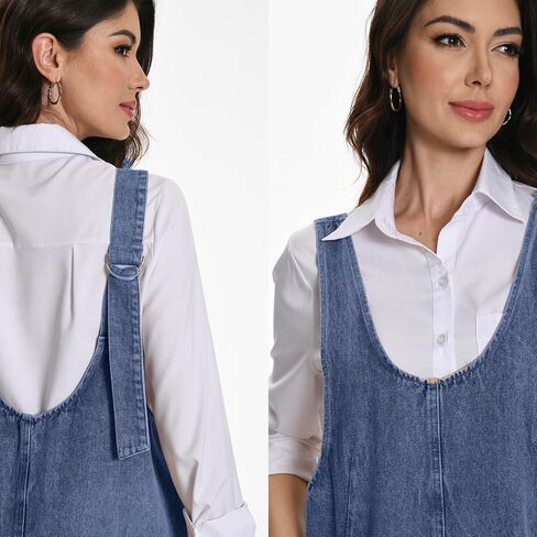 Women Denim Overall Dress Jean Jumper Dress High Roller Skirtall Mini Vintage Casual Overalls with Pockets in Saudi Arabia