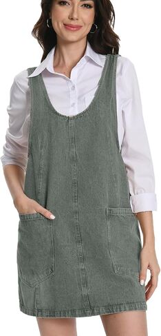 Women Denim Overall Dress Jean Jumper Dress High Roller Skirtall Mini Vintage Casual Overalls with Pockets in Saudi Arabia