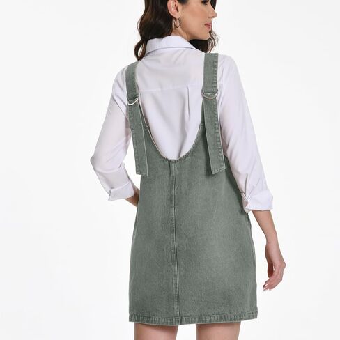 Women Denim Overall Dress Jean Jumper Dress High Roller Skirtall Mini Vintage Casual Overalls with Pockets in Saudi Arabia