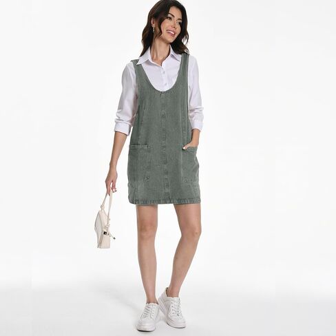 Women Denim Overall Dress Jean Jumper Dress High Roller Skirtall Mini Vintage Casual Overalls with Pockets in Saudi Arabia