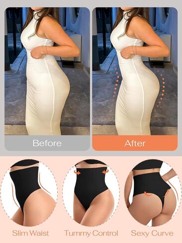REORIA Women's Mid Waist Tummy Control Thong Shapewear Shaping Seamless Body Shaper Underwear Panties in Saudi Arabia