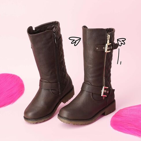 DREAM PAIRS Girls Knee High Winter Motorcycle Riding Boots in Kuwait