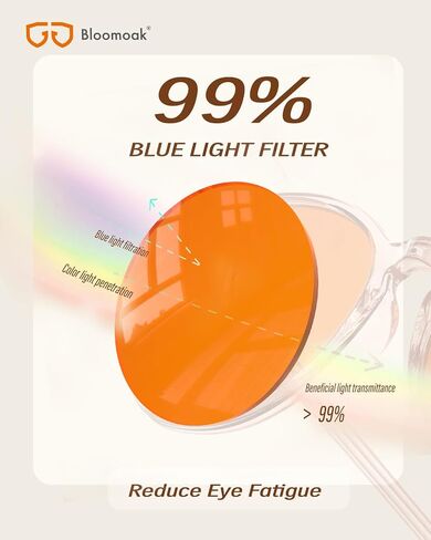 Bloomoak 99 ٪ Orange Blue Light Glockes Glockes ، Sytle Strendy Roundy Roundy ، تخفيف التعب ، تحسين النوم للشاشات/الألعاب in Kuwait