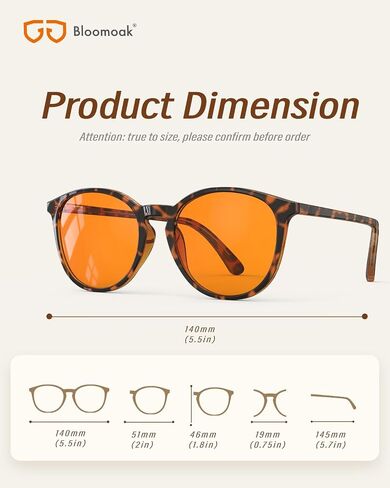 Bloomoak 99 ٪ Orange Blue Light Glockes Glockes ، Sytle Strendy Roundy Roundy ، تخفيف التعب ، تحسين النوم للشاشات/الألعاب in Kuwait
