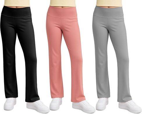 Beat Street Girls Flare Leggings - 3 Pack Athletic Kids Fold Over Waist Bell Bottom Pants for Yoga, Dance - Made in USA in Kuwait