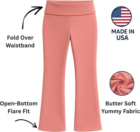 Beat Street Girls Flare Leggings - 3 Pack Athletic Kids Fold Over Waist Bell Bottom Pants for Yoga, Dance - Made in USA in Kuwait