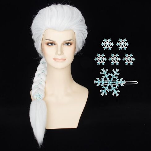Miss U Hair Women Princess Blonde Braided Wig with Snowflake Hairpin Halloween Cosplay Costume Wig in Kuwait