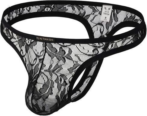 MuscleMate Men's Lace Thong Panties Sheer Mesh Bikini Briefs T-back G-string Underwear. in Kuwait
