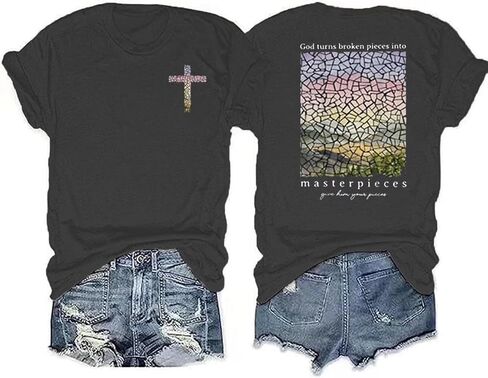Women's Christian Bible Verse Graphic T Shirts Vintage Jesus Faith Pray Cross Print Tees Crewneck 2 Sided Tops in Saudi Arabia