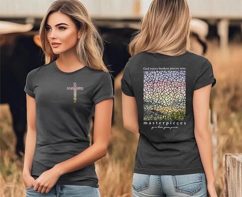 Women's Christian Bible Verse Graphic T Shirts Vintage Jesus Faith Pray Cross Print Tees Crewneck 2 Sided Tops in Saudi Arabia