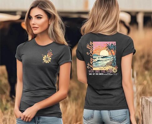 Women's Christian Bible Verse Graphic T Shirts Vintage Jesus Faith Pray Cross Print Tees Crewneck 2 Sided Tops in Saudi Arabia