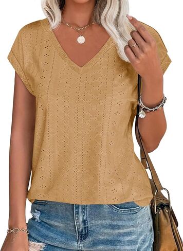 imily bela womens v neck t-shirt summer cap sleeve tops apps apps tops eyelet tees tees in Kuwait
