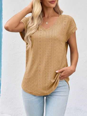 imily bela womens v neck t-shirt summer cap sleeve tops apps apps tops eyelet tees tees in Kuwait