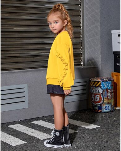 Mirawise Girls Pullover Crewneck Sweatshirt with Ruffle Trim Long Sleeve Cute Oversize Hoodie Solid Tops Sweaters for 4-13Y in Saudi Arabia