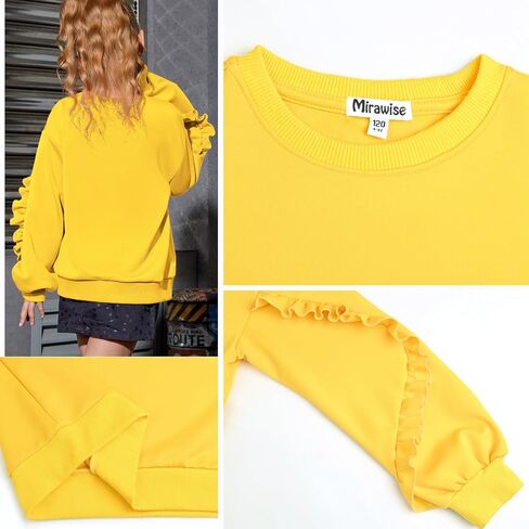 Mirawise Girls Pullover Crewneck Sweatshirt with Ruffle Trim Long Sleeve Cute Oversize Hoodie Solid Tops Sweaters for 4-13Y in Saudi Arabia