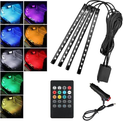 LED LED LED الأضواء الداخلية ، RBG 48 LED MULLOLOR MUSIC MUSION STRIP LIGHT مع التحكم عن بعد ، مجموعة مصباح الإضاءة المقاومة للماء تحت اندفاعة مع شاحن ، إكسسوارات السيارات (ولاعة السجائر) in Kuwait