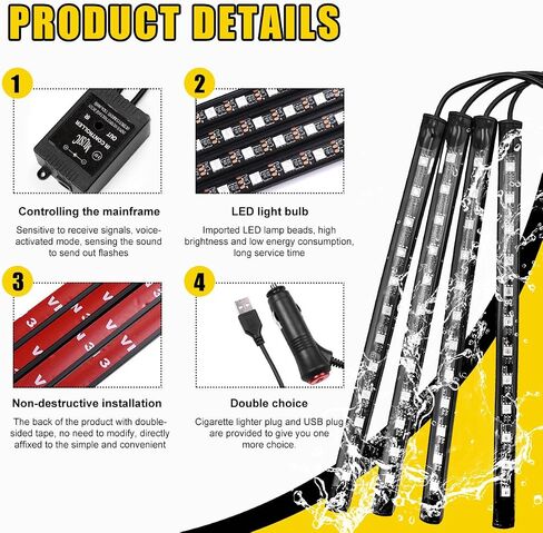 LED LED LED الأضواء الداخلية ، RBG 48 LED MULLOLOR MUSIC MUSION STRIP LIGHT مع التحكم عن بعد ، مجموعة مصباح الإضاءة المقاومة للماء تحت اندفاعة مع شاحن ، إكسسوارات السيارات (ولاعة السجائر) in Kuwait