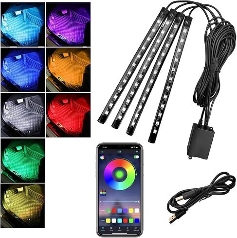 LED LED LED الأضواء الداخلية ، RBG 48 LED MULLOLOR MUSIC MUSION STRIP LIGHT مع التحكم عن بعد ، مجموعة مصباح الإضاءة المقاومة للماء تحت اندفاعة مع شاحن ، إكسسوارات السيارات (ولاعة السجائر) in Kuwait
