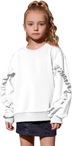 Mirawise Girls Pullover Crewneck Sweatshirt with Ruffle Trim Long Sleeve Cute Oversize Hoodie Solid Tops Sweaters for 4-13Y in Saudi Arabia