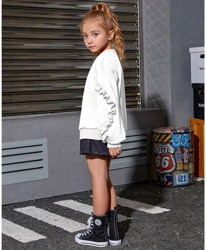 Mirawise Girls Pullover Crewneck Sweatshirt with Ruffle Trim Long Sleeve Cute Oversize Hoodie Solid Tops Sweaters for 4-13Y in Saudi Arabia