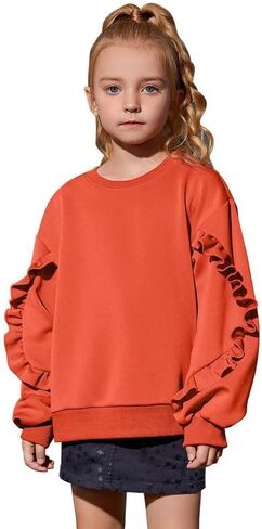 Mirawise Girls Pullover Crewneck Sweatshirt with Ruffle Trim Long Sleeve Cute Oversize Hoodie Solid Tops Sweaters for 4-13Y in Kuwait