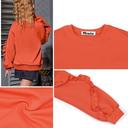 Mirawise Girls Pullover Crewneck Sweatshirt with Ruffle Trim Long Sleeve Cute Oversize Hoodie Solid Tops Sweaters for 4-13Y in Kuwait