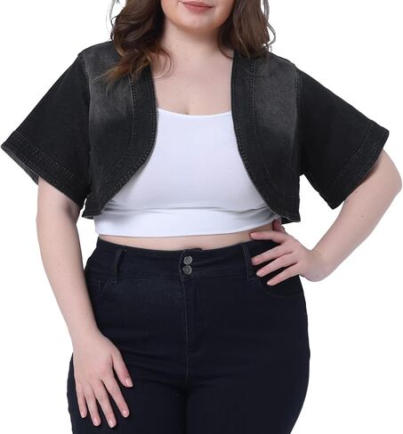 Agnes Orinda Plus Size Denim Jackets for Women Cardigan Casual Short Crop Jean Jacket Shrug 2023 in Saudi Arabia