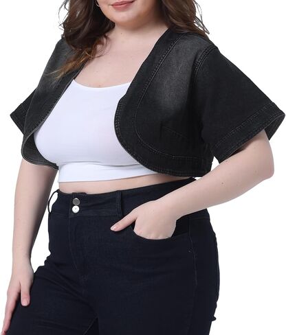 Agnes Orinda Plus Size Denim Jackets for Women Cardigan Casual Short Crop Jean Jacket Shrug 2023 in Saudi Arabia
