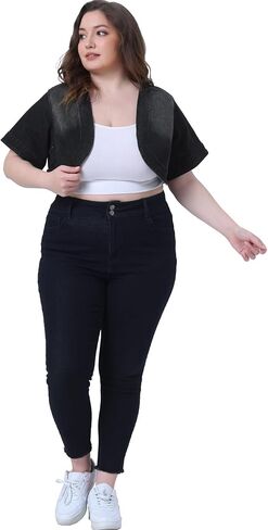 Agnes Orinda Plus Size Denim Jackets for Women Cardigan Casual Short Crop Jean Jacket Shrug 2023 in Saudi Arabia